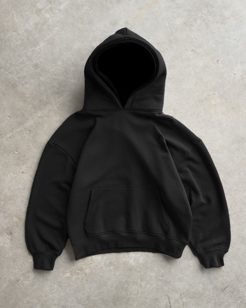 BLACK DOUBLE HOODED X HOODIE