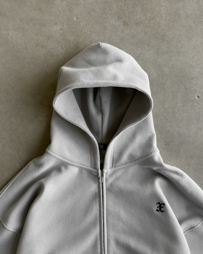 SKYSCRAPER GREY WAFFLE ZIP UP X HOODIE