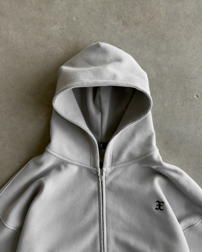 SKYSCRAPER GREY WAFFLE ZIP UP X HOODIE