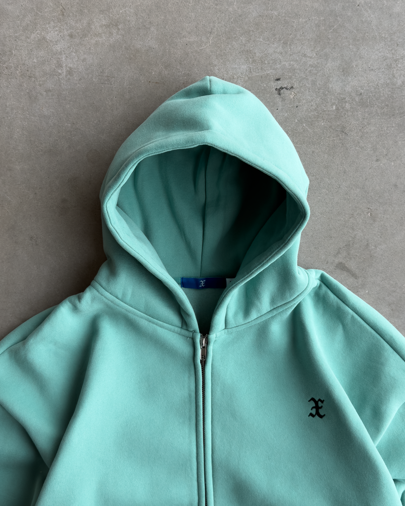 Teal X Zip Up Hoodie