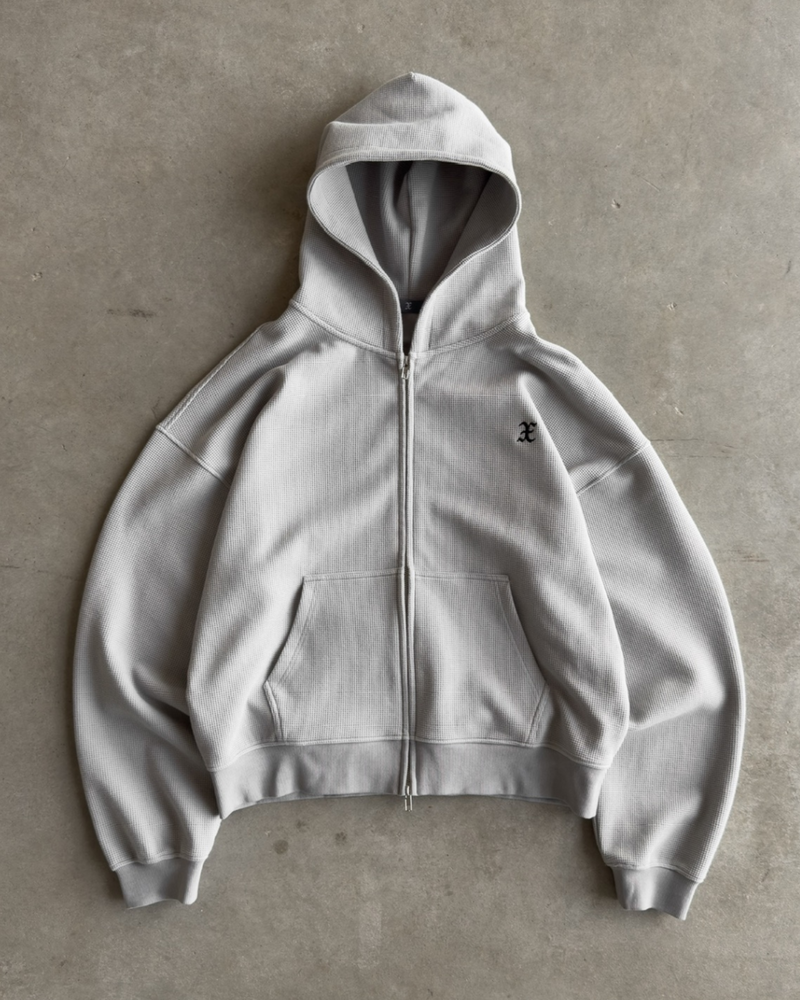 SKYSCRAPER GREY WAFFLE ZIP UP X HOODIE