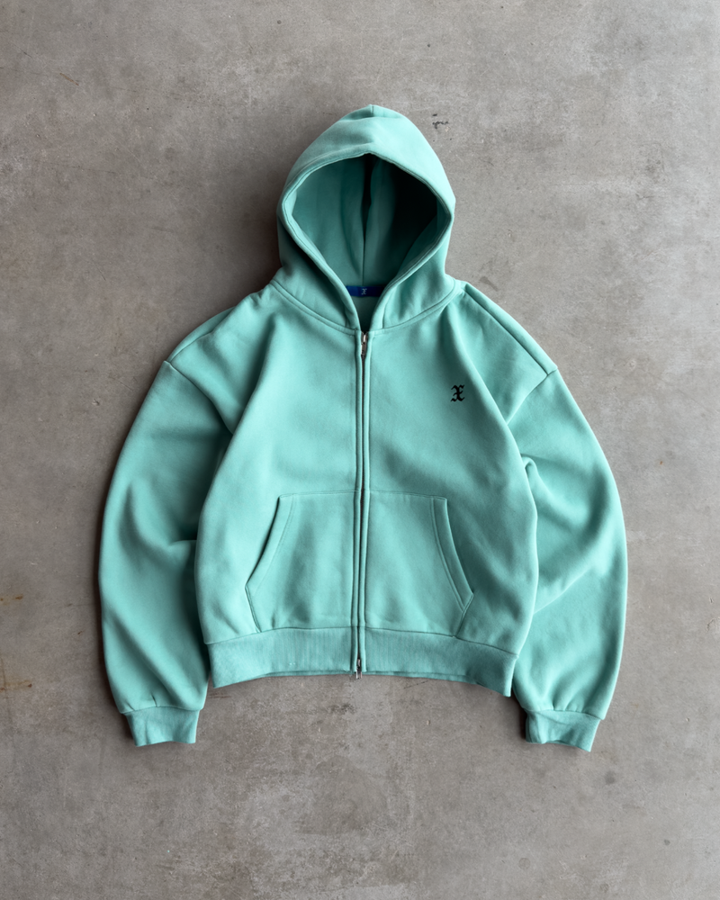 Teal X Zip Up Hoodie